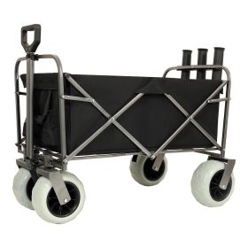 Fishing Cart with Rod Holders ,Beach Wagon with Big Wheels for Sand 500lbs capacity - All Terrain Steel Frame Utility Cart with 9" Pneumatic Tire (Color: as Pic)